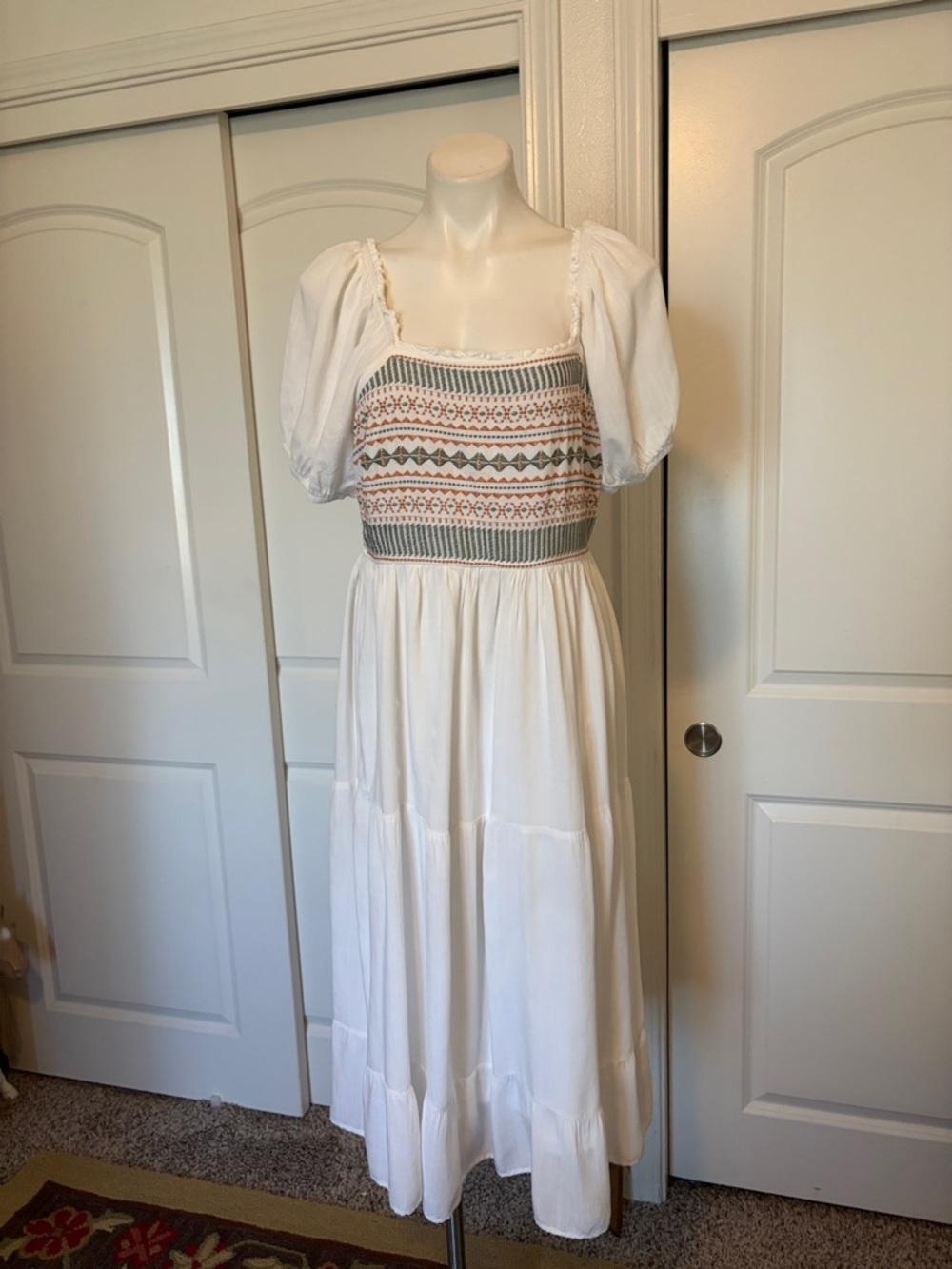 Baltic Born White Embroidered Smocked Midi Dress - Picture 2 of 9